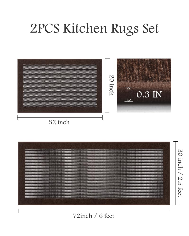 PADOOR Non Slip Kitchen Rugs Sets of 2 - Extra Large 2.5'x6' + 20"x32" Runner Rugs for Kitchen Floor Non Skid Washable, Absorbent Kitchen Mat for in Front of Sink 2 Piece Grey