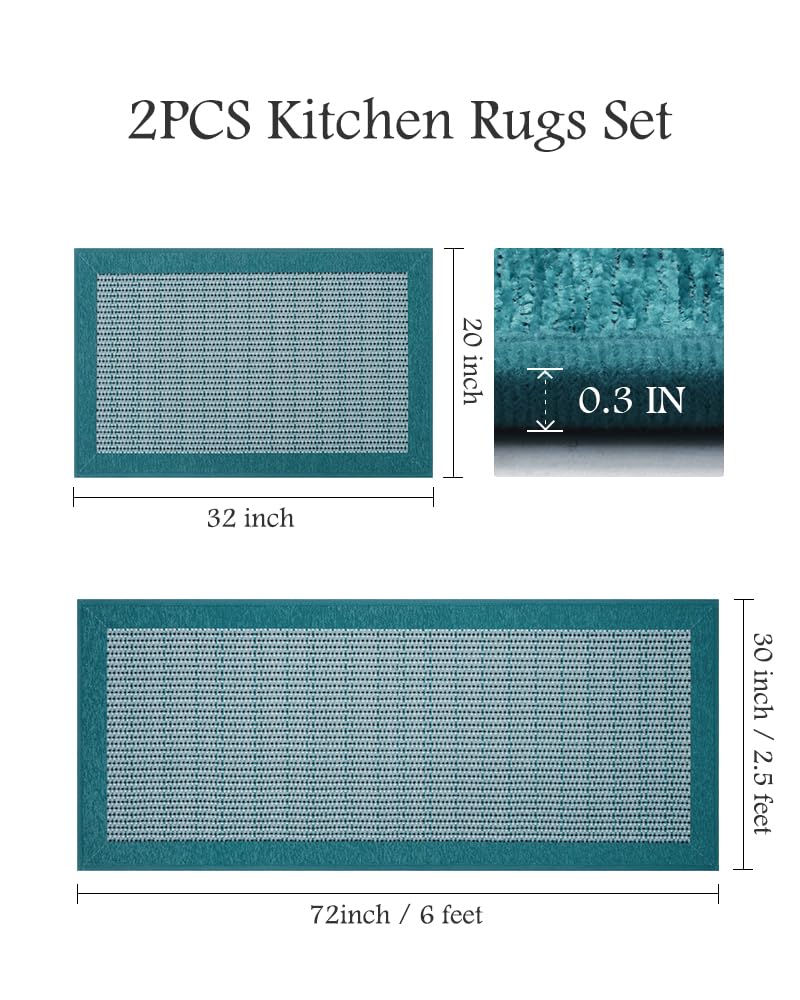 PADOOR Non Slip Kitchen Rugs Sets of 2 - Extra Large 2.5'x6' + 20"x32" Runner Rugs for Kitchen Floor Non Skid Washable, Absorbent Kitchen Mat for in Front of Sink 2 Piece Grey
