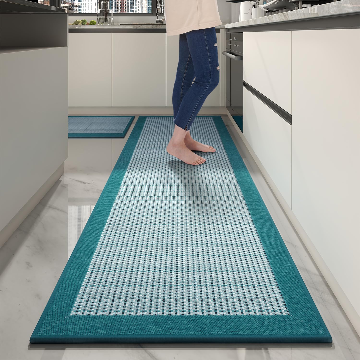PADOOR Non Slip Kitchen Rugs Sets of 2 - Extra Large 2.5'x6' + 20"x32" Runner Rugs for Kitchen Floor Non Skid Washable, Absorbent Kitchen Mat for in Front of Sink 2 Piece Grey