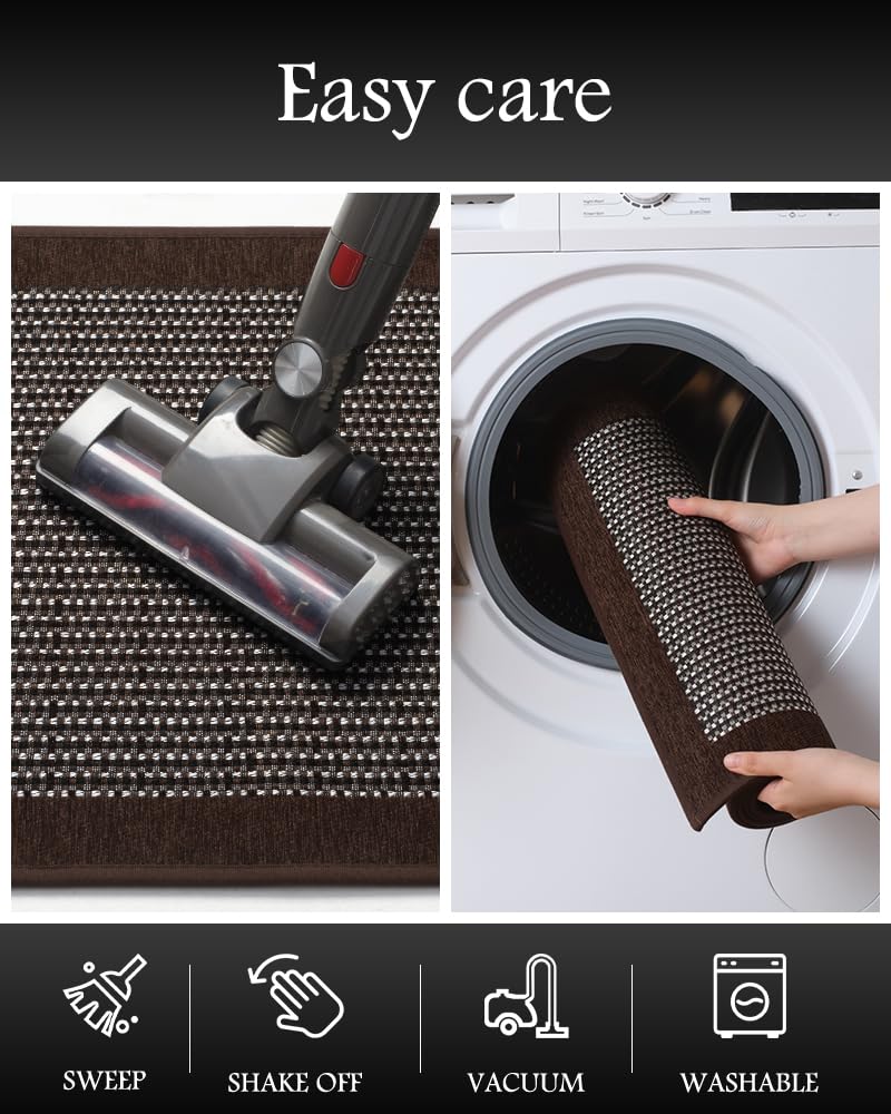 PADOOR Non Slip Kitchen Rugs Sets of 2 - Extra Large 2.5'x6' + 20"x32" Runner Rugs for Kitchen Floor Non Skid Washable, Absorbent Kitchen Mat for in Front of Sink 2 Piece Grey