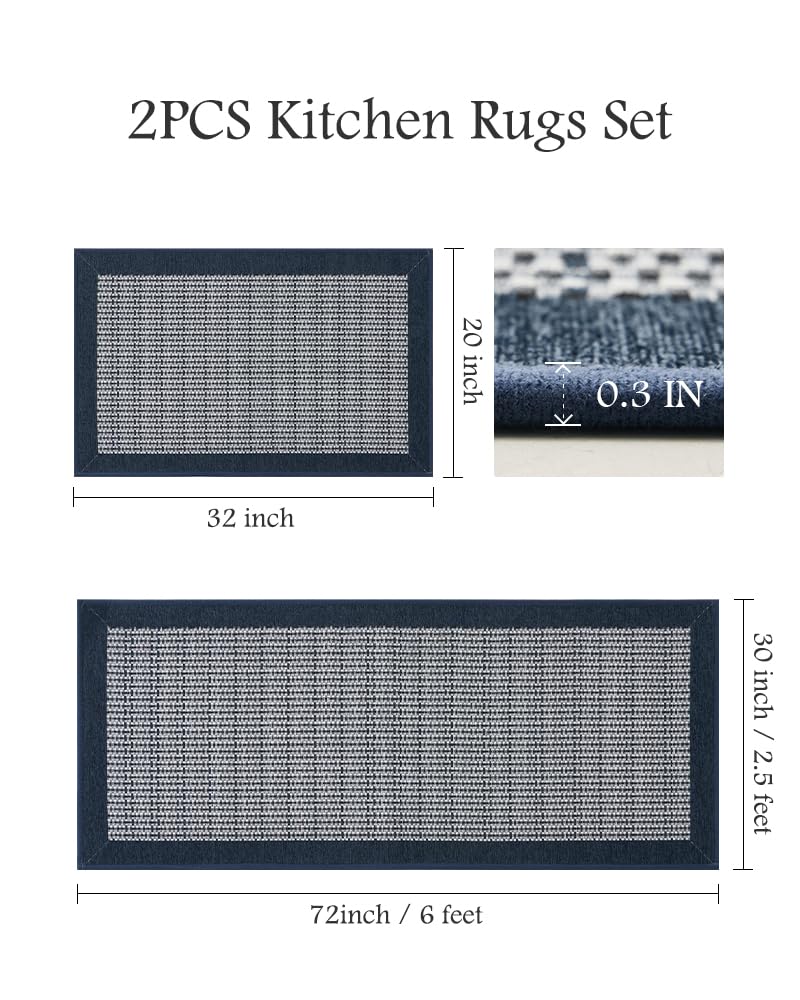 PADOOR Non Slip Kitchen Rugs Sets of 2 - Extra Large 2.5'x6' + 20"x32" Runner Rugs for Kitchen Floor Non Skid Washable, Absorbent Kitchen Mat for in Front of Sink 2 Piece Grey