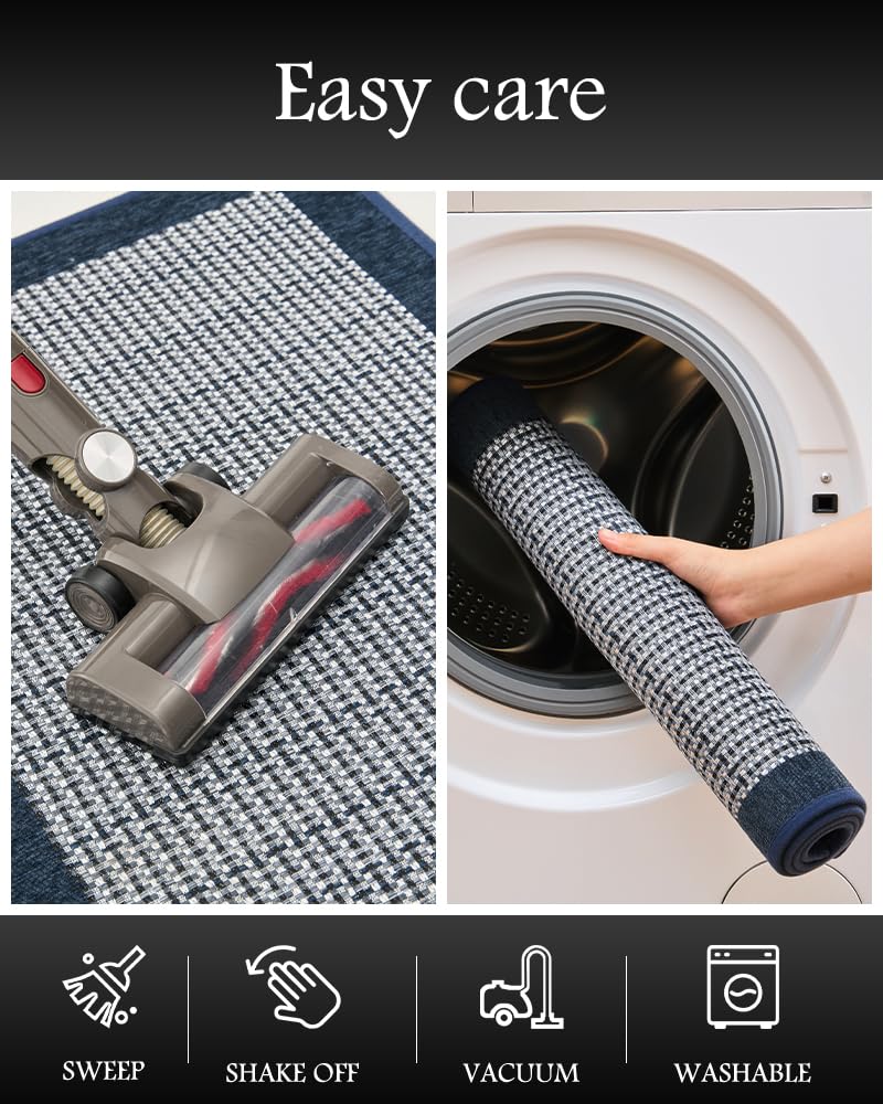 PADOOR Non Slip Kitchen Rugs Sets of 2 - Extra Large 2.5'x6' + 20"x32" Runner Rugs for Kitchen Floor Non Skid Washable, Absorbent Kitchen Mat for in Front of Sink 2 Piece Grey