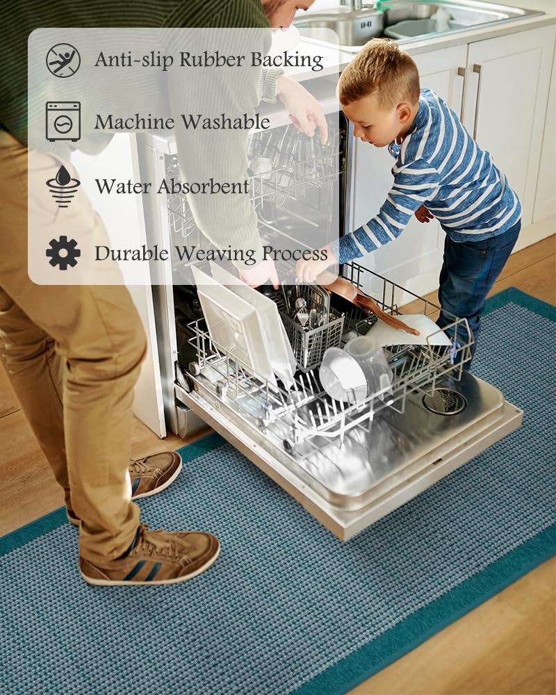 PADOOR Non Slip Kitchen Rugs Sets of 2 - Extra Large 2.5'x6' + 20"x32" Runner Rugs for Kitchen Floor Non Skid Washable, Absorbent Kitchen Mat for in Front of Sink 2 Piece Grey