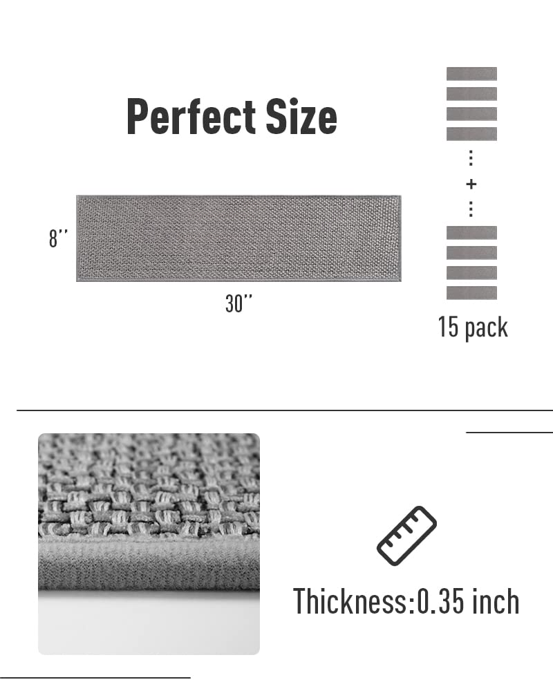 PADOOR Non Slip Stair-Treads,Rubber Backing Stair-Runners for Wooden Steps,15PCS Residue Free Carpet Stair Treads for Kids and Dogs 8"x30" Beige