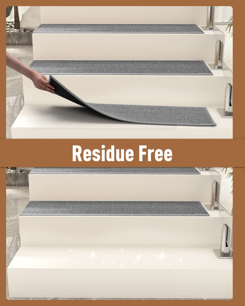 PADOOR Non Slip Stair-Treads,Rubber Backing Stair-Runners for Wooden Steps,15PCS Residue Free Carpet Stair Treads for Kids and Dogs 8"x30" Beige