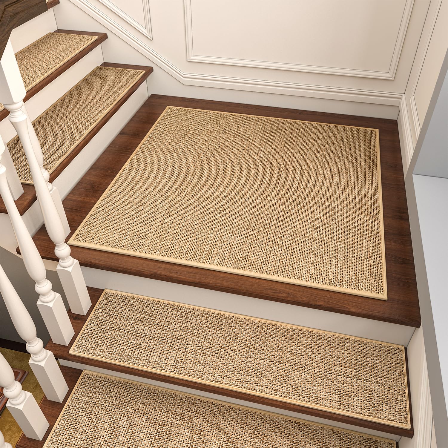 PADOOR Non Slip Stair-Treads,Rubber Backing Stair-Runners for Wooden Steps,15PCS Residue Free Carpet Stair Treads for Kids and Dogs 8"x30" Beige