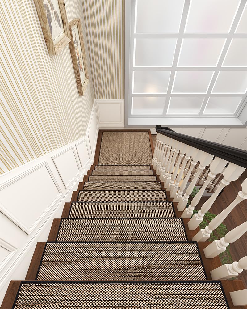 PADOOR Non Slip Stair-Treads,Rubber Backing Stair-Runners for Wooden Steps,15PCS Residue Free Carpet Stair Treads for Kids and Dogs 8"x30" Beige
