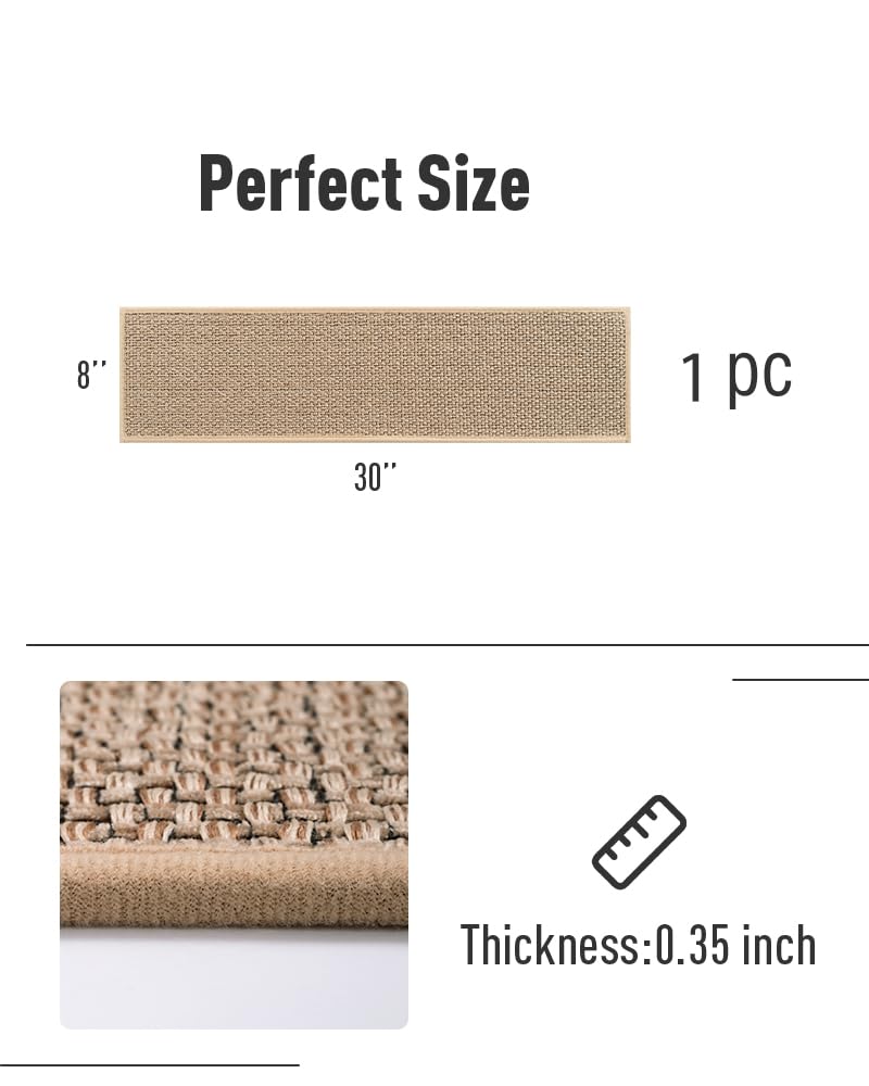 PADOOR Non Slip Stair-Treads,Rubber Backing Stair-Runners for Wooden Steps,15PCS Residue Free Carpet Stair Treads for Kids and Dogs 8"x30" Beige