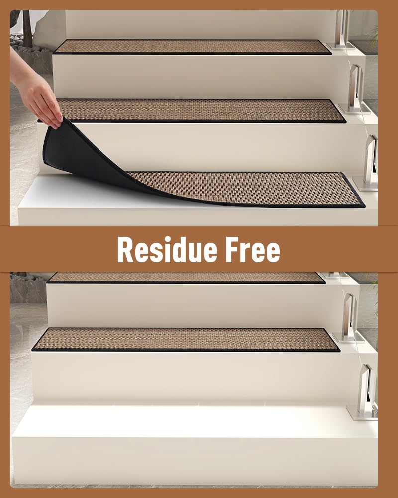 PADOOR Non Slip Stair-Treads,Rubber Backing Stair-Runners for Wooden Steps,15PCS Residue Free Carpet Stair Treads for Kids and Dogs 8"x30" Beige