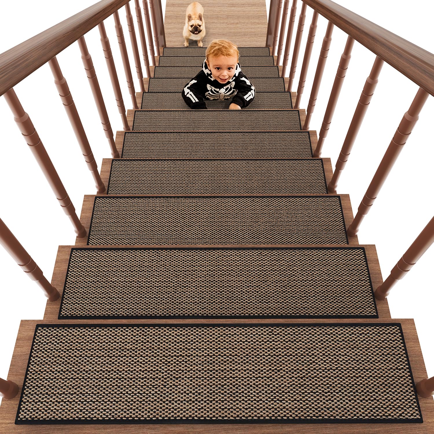 PADOOR Non Slip Stair-Treads,Rubber Backing Stair-Runners for Wooden Steps,15PCS Residue Free Carpet Stair Treads for Kids and Dogs 8"x30" Beige
