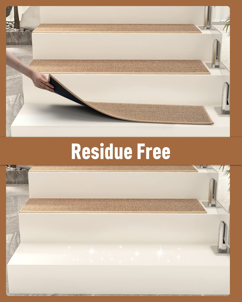 PADOOR Non Slip Stair-Treads,Rubber Backing Stair-Runners for Wooden Steps,15PCS Residue Free Carpet Stair Treads for Kids and Dogs 8"x30" Beige