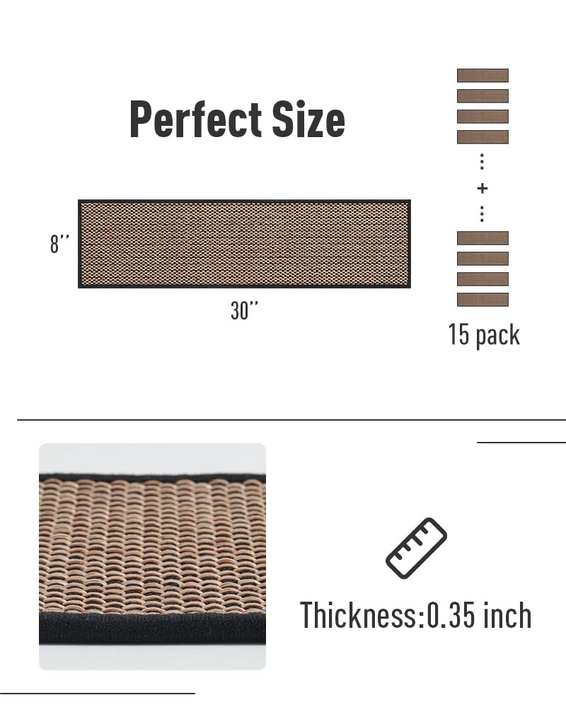 PADOOR Non Slip Stair-Treads,Rubber Backing Stair-Runners for Wooden Steps,15PCS Residue Free Carpet Stair Treads for Kids and Dogs 8"x30" Beige