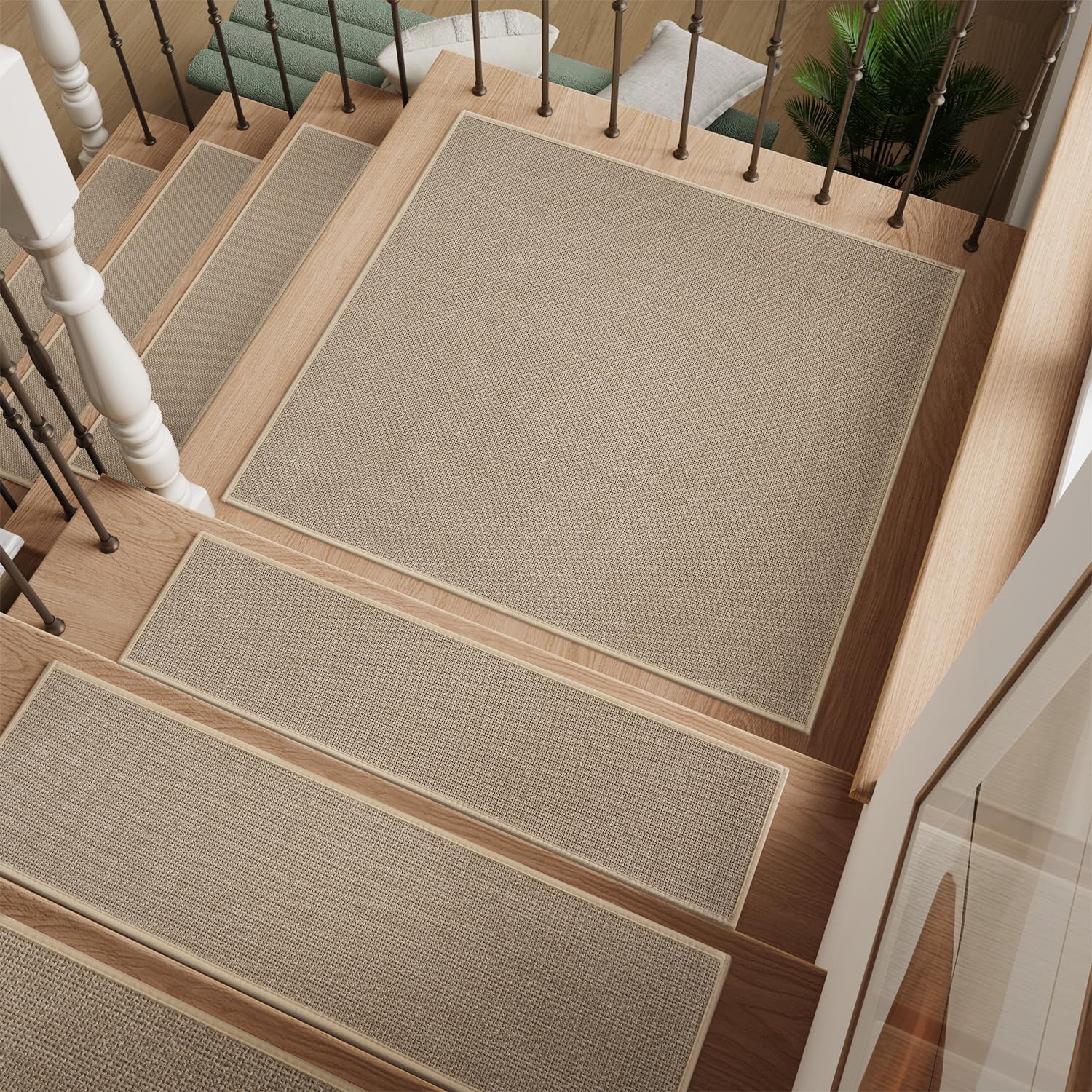 PADOOR Stair-Treads Non Slip 15PCS, Stair Treads for Wooden Steps Rubber Backing Indoor, Carpet Stair Treads Residue Free, Stair Runner Durable Stair-Carpet Treads for Kids and Dogs 8"x30" Beige