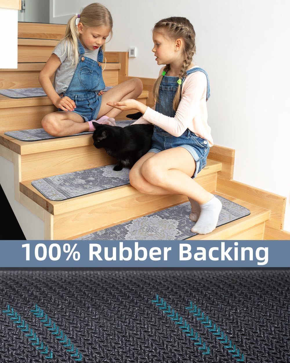 PADOOR Stair-Treads Non Slip for Wooden Steps, 15psc Rubber Backing 8" X 30" Staircase Step Treads Indoor Residue Free, Reusable Carpet Stair Treads Waterproof Stair Runner for Dogs, Kids - Grey