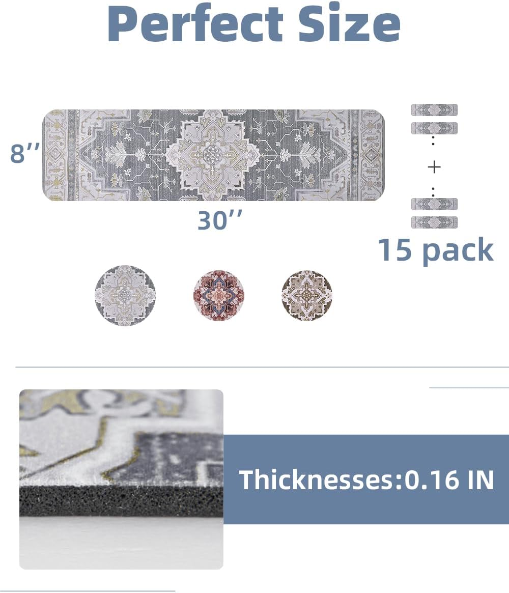 PADOOR Stair-Treads Non Slip for Wooden Steps, 15psc Rubber Backing 8" X 30" Staircase Step Treads Indoor Residue Free, Reusable Carpet Stair Treads Waterproof Stair Runner for Dogs, Kids - Grey