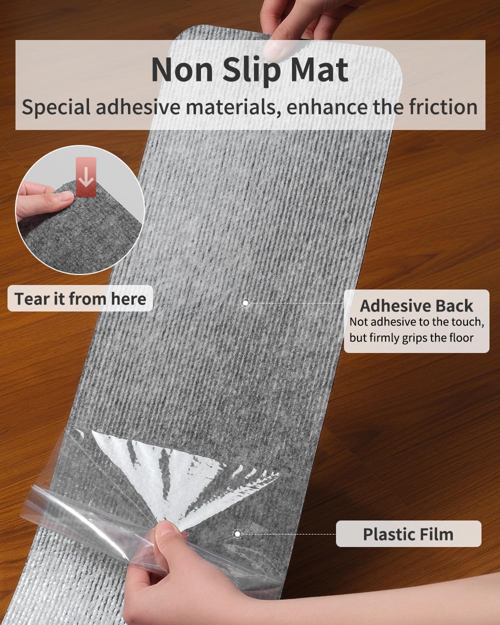 PADOOR Stair-Treads Non Slip, Reusable Stair-Runners for Wooden Steps 15PCS Adhesive Backing Carpet Stair Treads for Kids and Dogs 30"X8" Grey