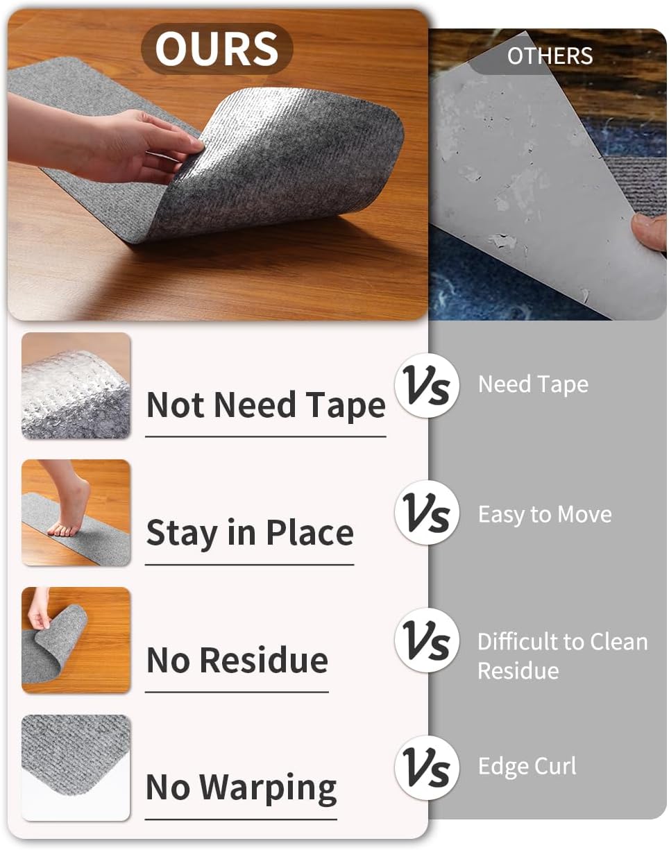 PADOOR Stair-Treads Non Slip, Reusable Stair-Runners for Wooden Steps 15PCS Adhesive Backing Carpet Stair Treads for Kids and Dogs 30"X8" Grey