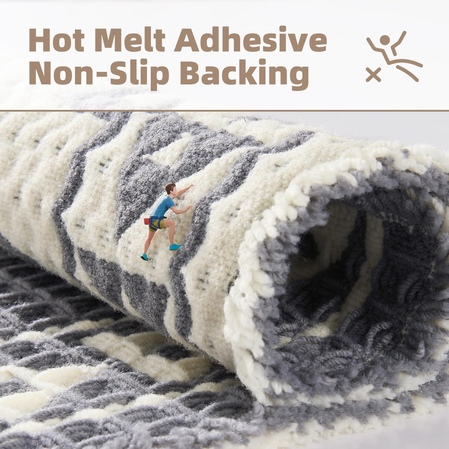 PADOOR-Waffle Bath Mat 24"x36"-Super Absorbent Bath Mats for Bathroom, Machine Washable Non Slip Bathroom Rug with Tassels, Soft Bathroom Mat for Laundry Room, Bedroom, Brown & Cream, 2'x 3'