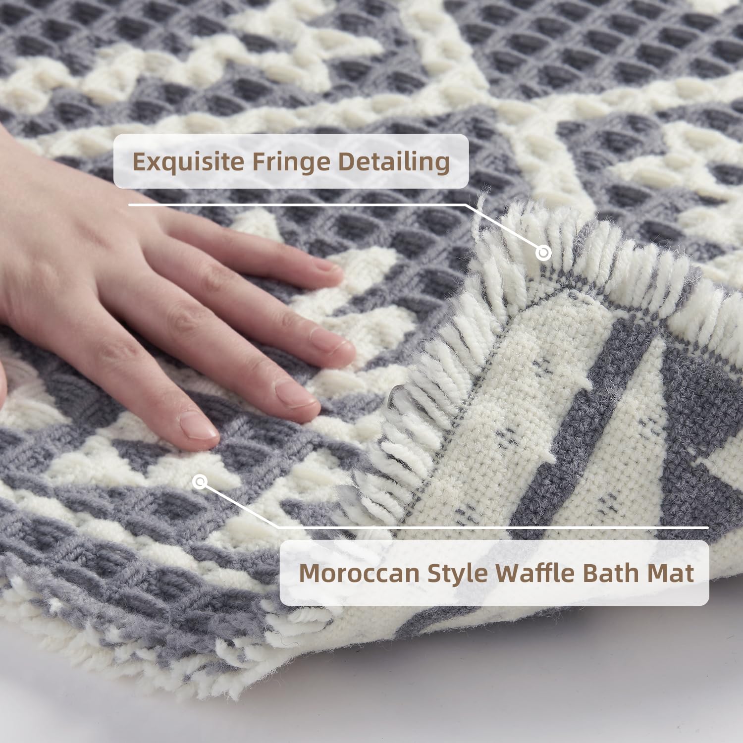 PADOOR-Waffle Bath Mat 24"x36"-Super Absorbent Bath Mats for Bathroom, Machine Washable Non Slip Bathroom Rug with Tassels, Soft Bathroom Mat for Laundry Room, Bedroom, Brown & Cream, 2'x 3'
