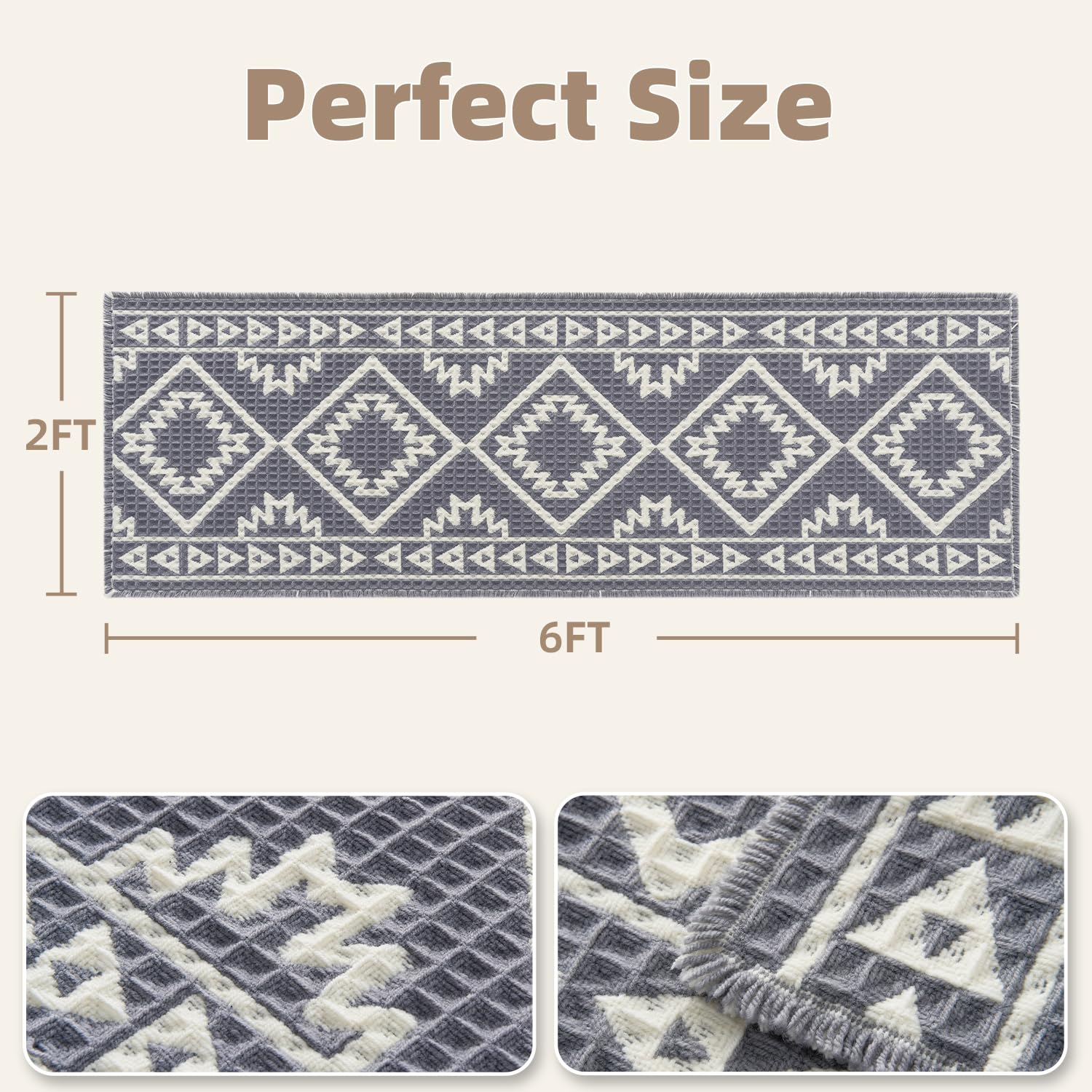 PADOOR-Waffle Bath Mat 24"x36"-Super Absorbent Bath Mats for Bathroom, Machine Washable Non Slip Bathroom Rug with Tassels, Soft Bathroom Mat for Laundry Room, Bedroom, Brown & Cream, 2'x 3'