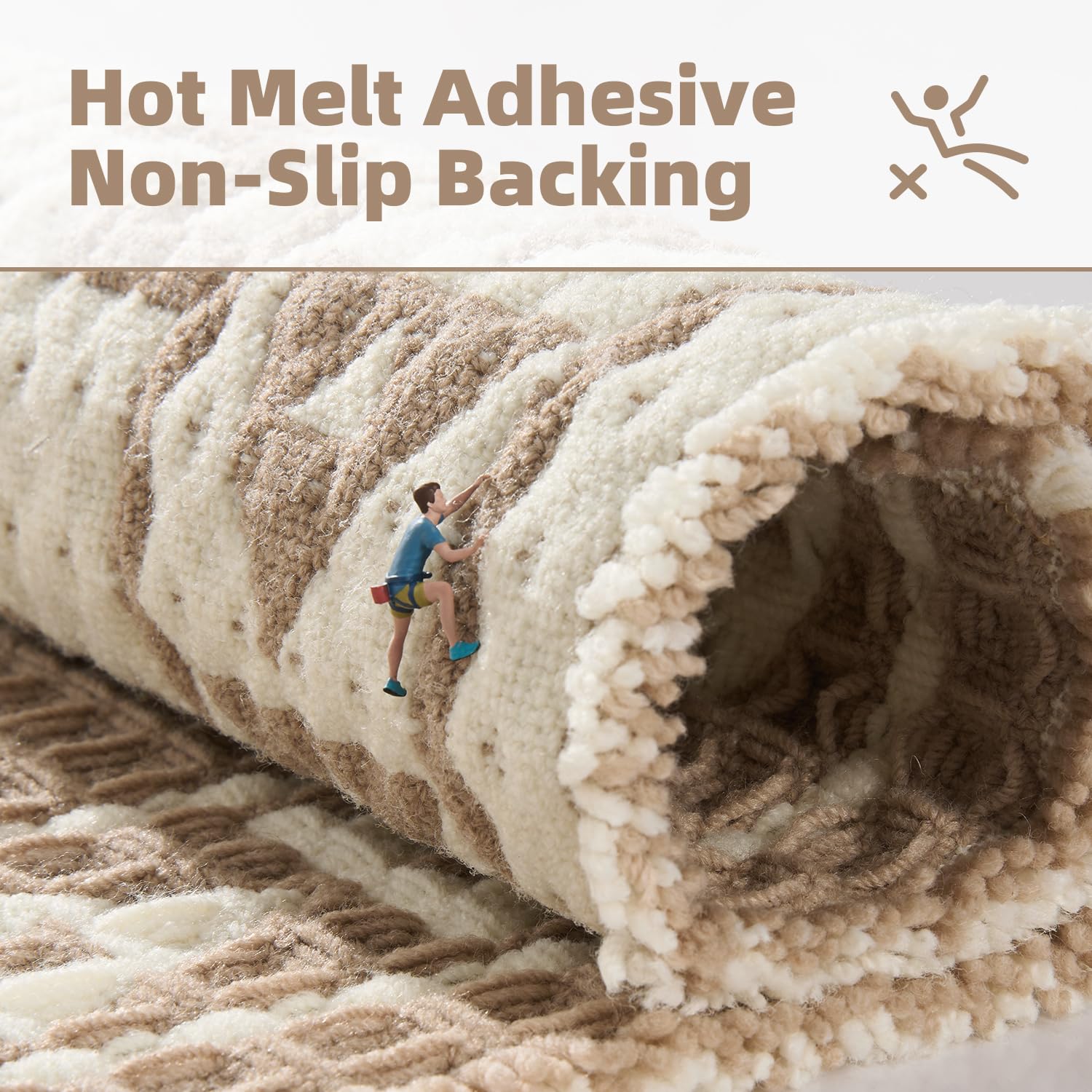 PADOOR-Waffle Bath Mat 24"x36"-Super Absorbent Bath Mats for Bathroom, Machine Washable Non Slip Bathroom Rug with Tassels, Soft Bathroom Mat for Laundry Room, Bedroom, Brown & Cream, 2'x 3'