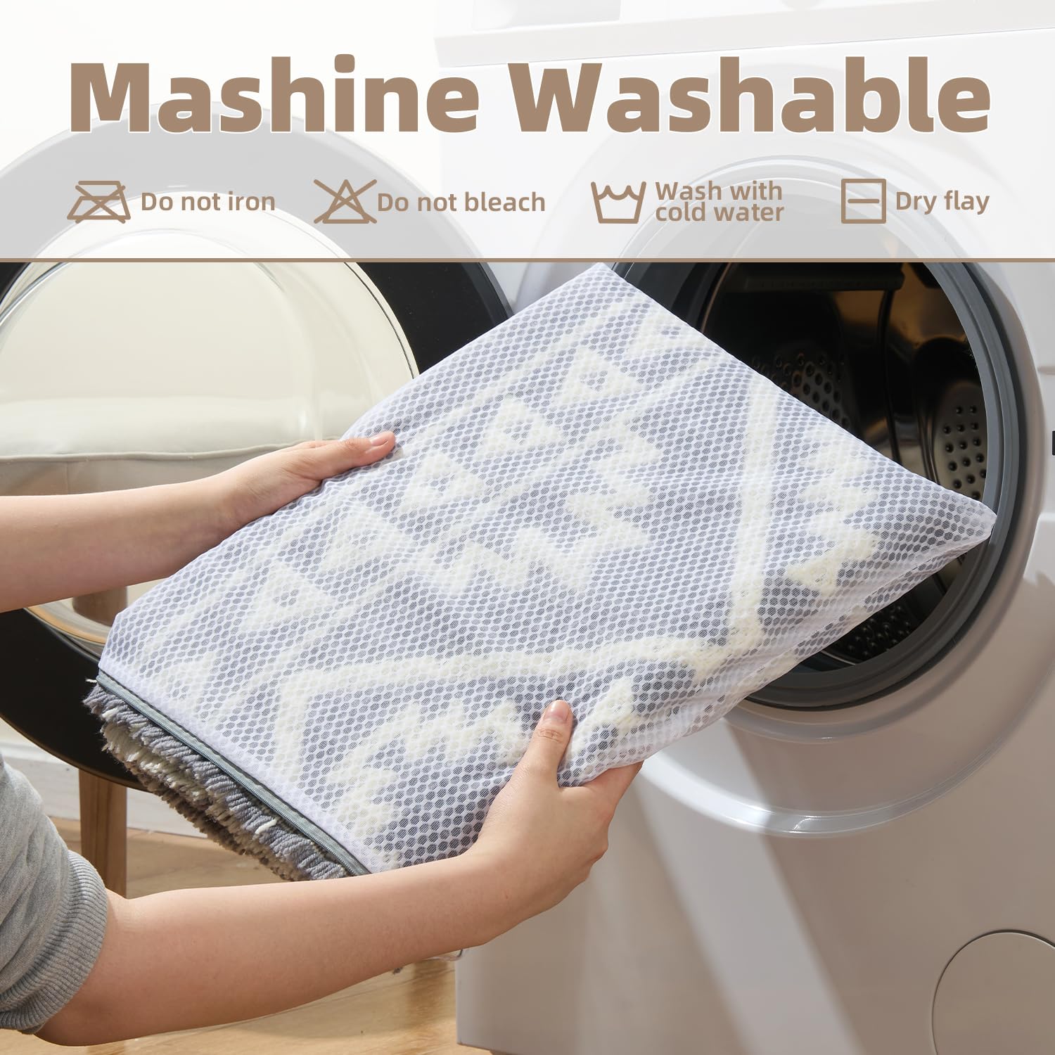 PADOOR-Waffle Bath Mat 24"x36"-Super Absorbent Bath Mats for Bathroom, Machine Washable Non Slip Bathroom Rug with Tassels, Soft Bathroom Mat for Laundry Room, Bedroom, Brown & Cream, 2'x 3'