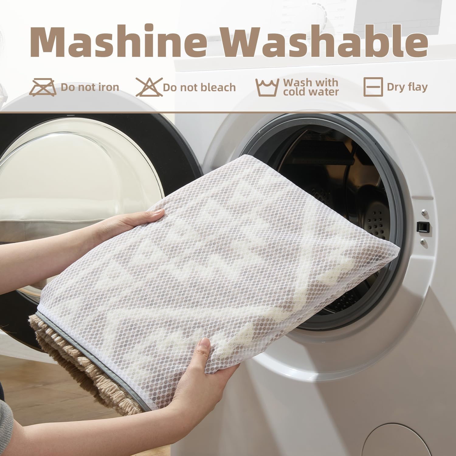 PADOOR-Waffle Bath Mat 24"x36"-Super Absorbent Bath Mats for Bathroom, Machine Washable Non Slip Bathroom Rug with Tassels, Soft Bathroom Mat for Laundry Room, Bedroom, Brown & Cream, 2'x 3'