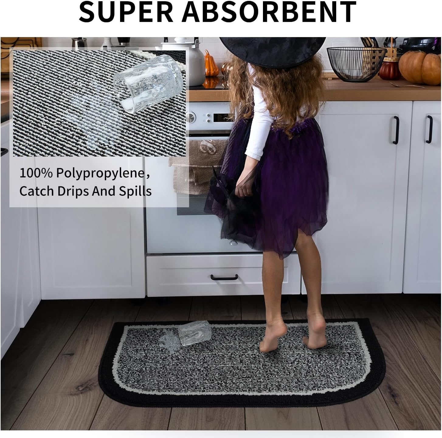 PADOOR Washable Kitchen Mats Set Black