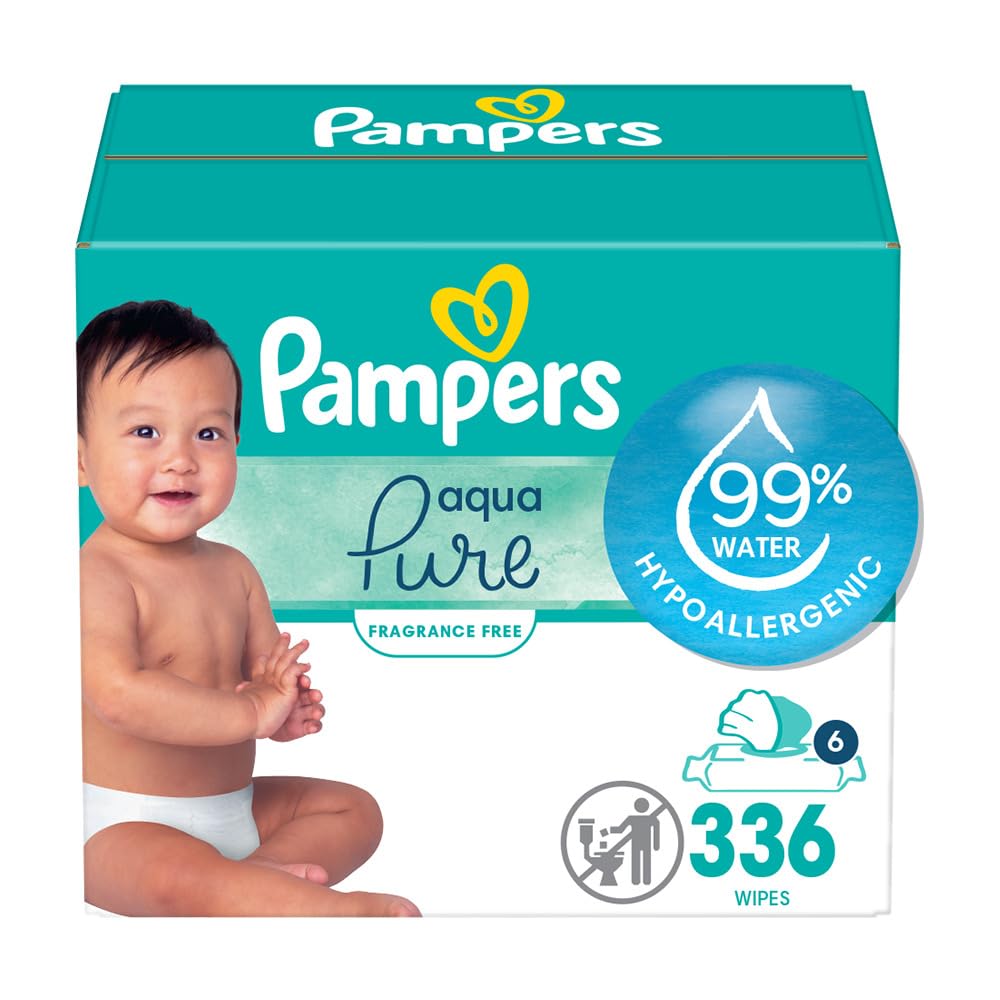 Pampers Baby Wipes Aqua Pure, 99% water-based wipes, Hypoallergenic and Unscented Baby Wipes, 672 Wipes Total (12 Flip-Top Packs)