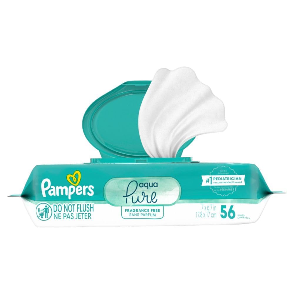 Pampers Baby Wipes Aqua Pure, 99% water-based wipes, Hypoallergenic and Unscented Baby Wipes, 672 Wipes Total (12 Flip-Top Packs)