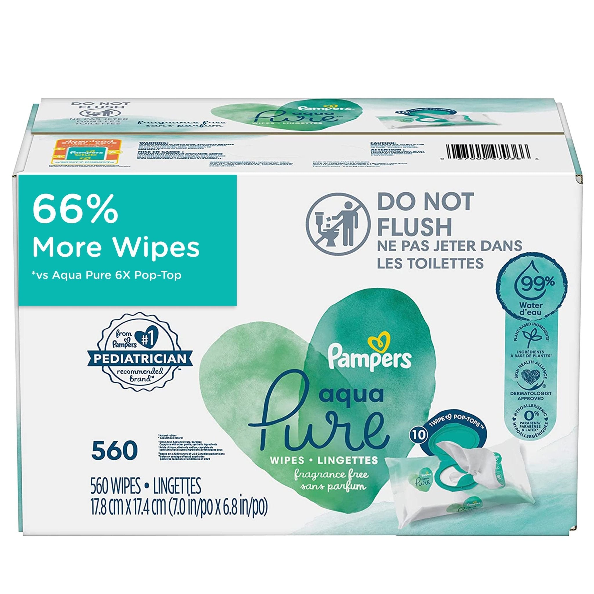 Pampers Baby Wipes Aqua Pure, 99% water-based wipes, Hypoallergenic and Unscented Baby Wipes, 672 Wipes Total (12 Flip-Top Packs)