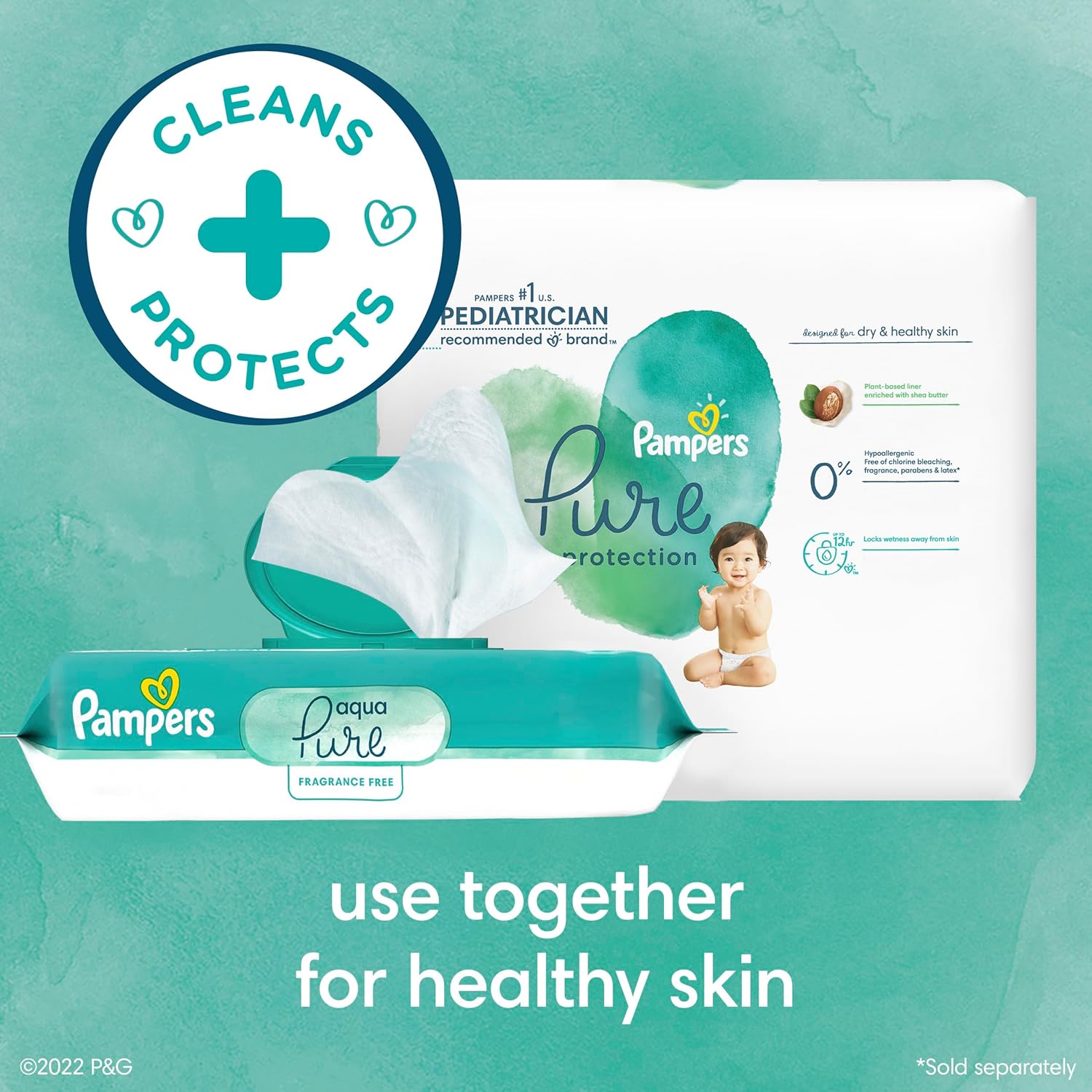 Pampers Baby Wipes Aqua Pure, 99% water-based wipes, Hypoallergenic and Unscented Baby Wipes, 672 Wipes Total (12 Flip-Top Packs)