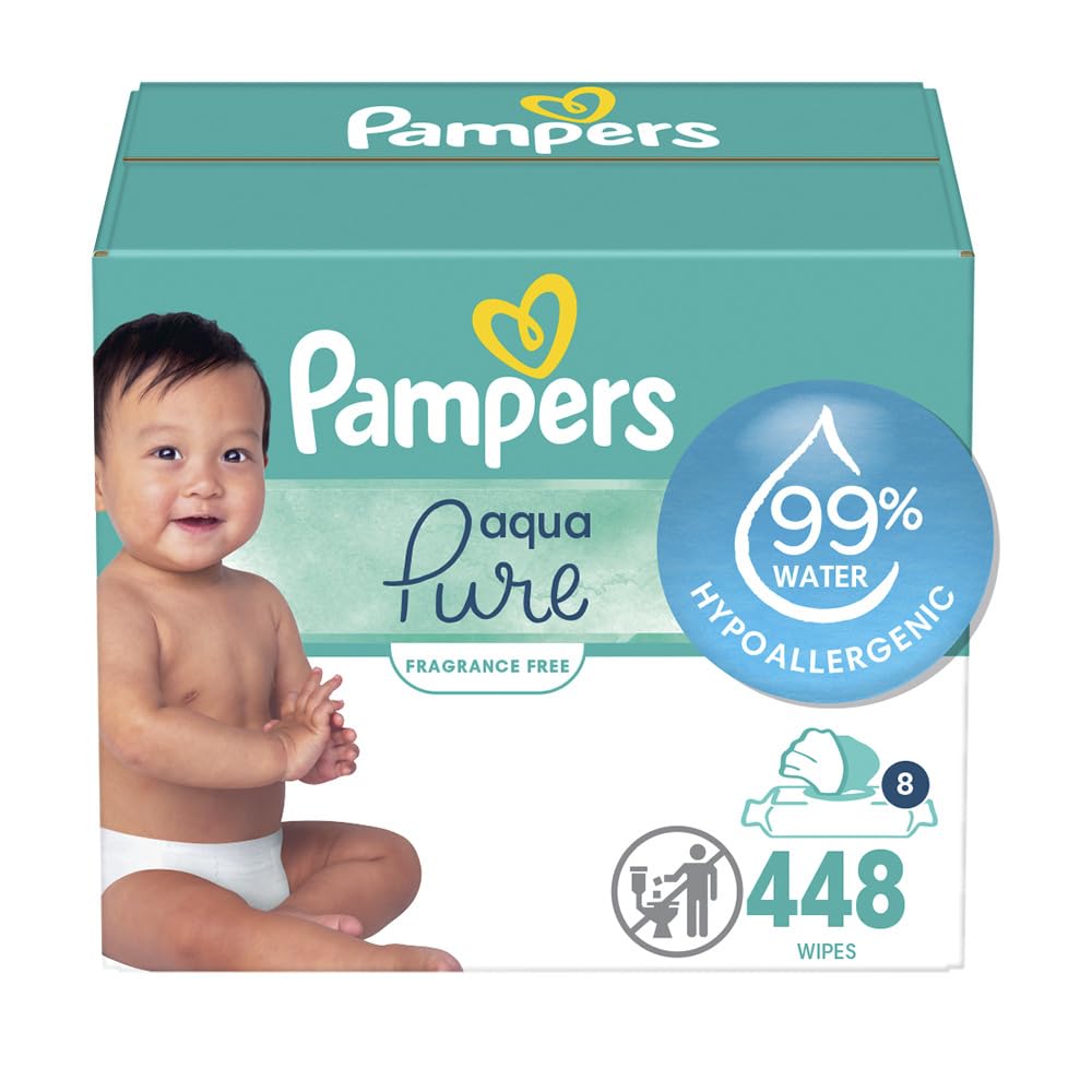 Pampers Baby Wipes Aqua Pure, 99% water-based wipes, Hypoallergenic and Unscented Baby Wipes, 672 Wipes Total (12 Flip-Top Packs)