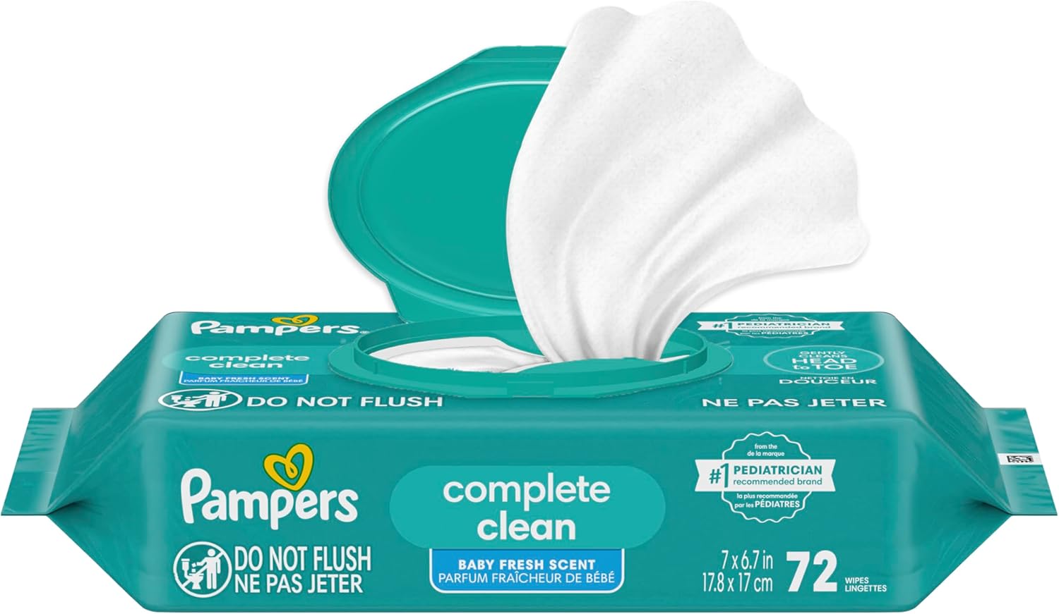Pampers Baby Wipes, Complete Clean Baby Fresh Scented Wipe, Gently Cleans Head to Toe, 72 Total (1 Flip-Top Packs)