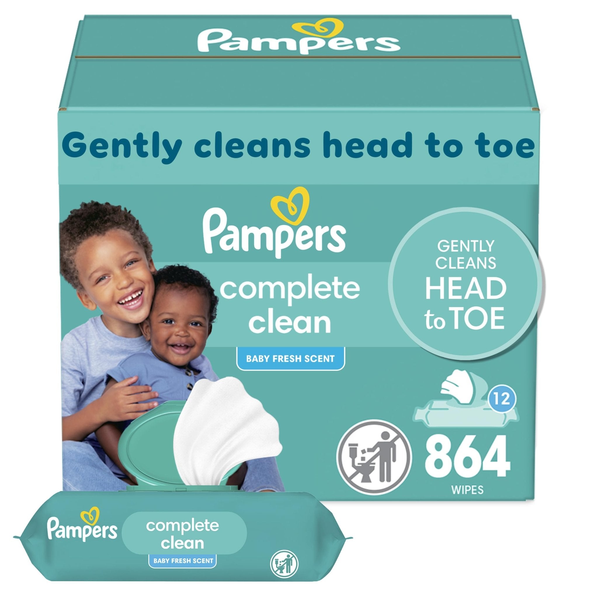 Pampers Baby Wipes, Complete Clean Baby Fresh Scented Wipe, Gently Cleans Head to Toe, 72 Total (1 Flip-Top Packs)