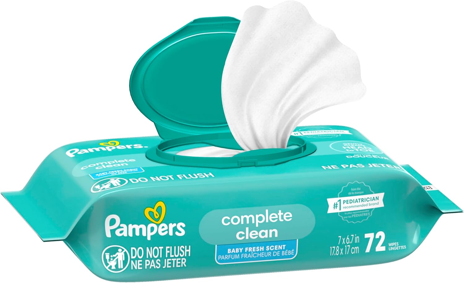 Pampers Baby Wipes, Complete Clean Baby Fresh Scented Wipe, Gently Cleans Head to Toe, 72 Total (1 Flip-Top Packs)