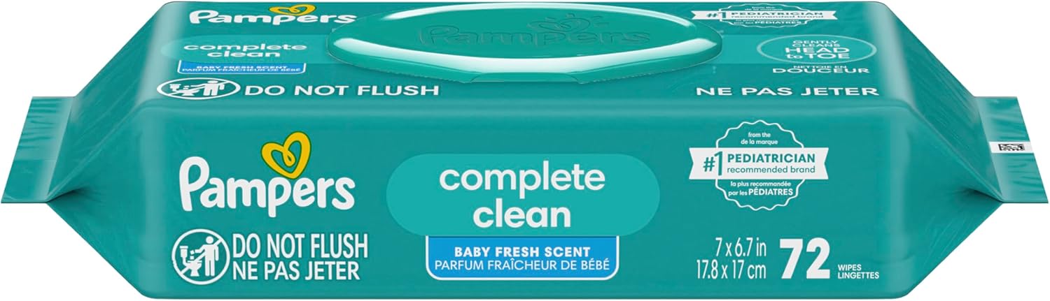 Pampers Baby Wipes, Complete Clean Baby Fresh Scented Wipe, Gently Cleans Head to Toe, 72 Total (1 Flip-Top Packs)