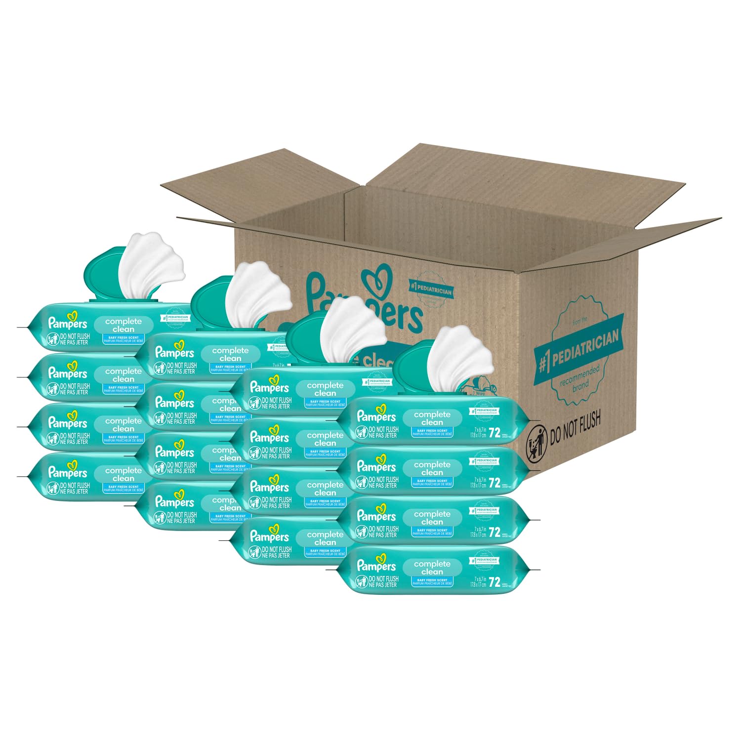 Pampers Baby Wipes, Complete Clean Baby Fresh Scented Wipe, Gently Cleans Head to Toe, 72 Total (1 Flip-Top Packs)