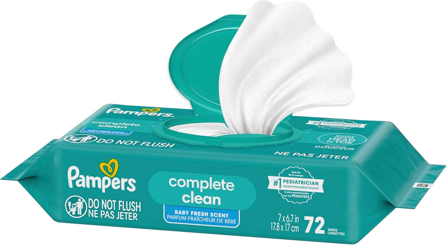 Pampers Baby Wipes, Complete Clean Baby Fresh Scented Wipe, Gently Cleans Head to Toe, 72 Total (1 Flip-Top Packs)