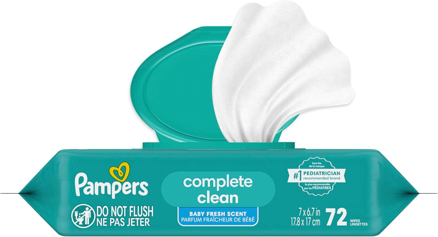 Pampers Baby Wipes, Complete Clean Baby Fresh Scented Wipe, Gently Cleans Head to Toe, 72 Total (1 Flip-Top Packs)