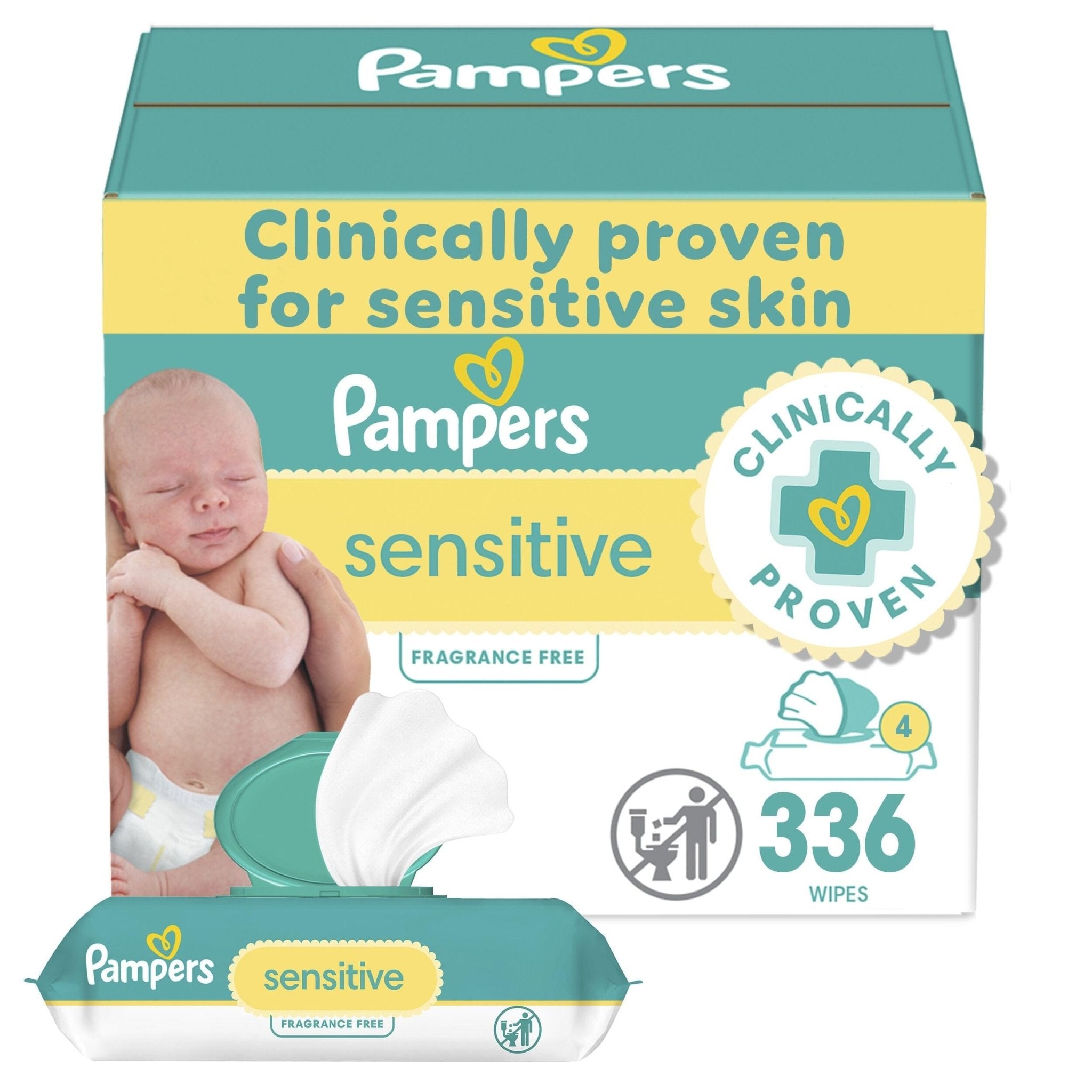 Pampers Sensitive Baby Wipes, Water Based, Hypoallergenic and Unscented, 8 Flip-Top Packs, 4 Refill Packs (1008 Wipes Total)