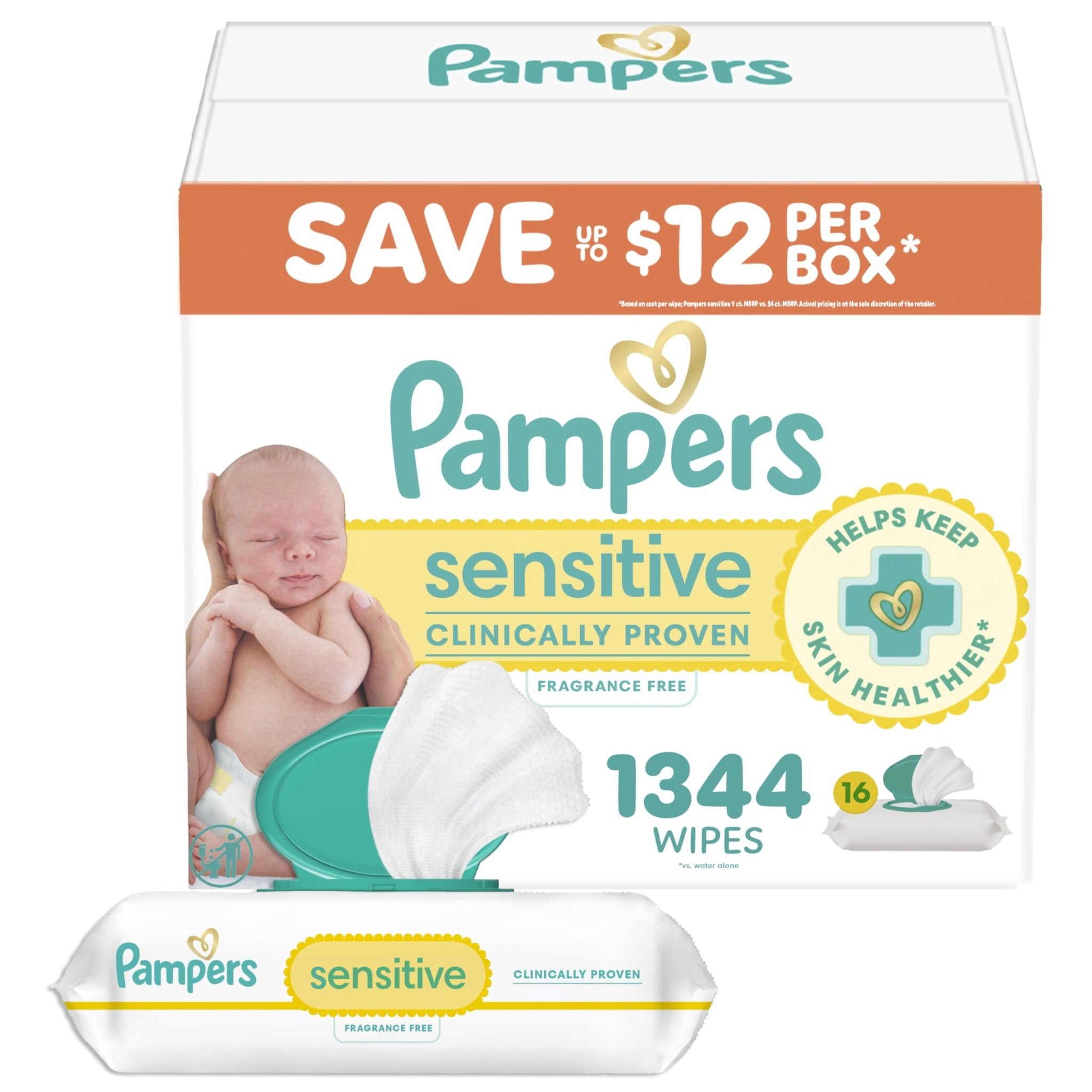 Pampers Sensitive Baby Wipes, Water Based, Hypoallergenic and Unscented, 8 Flip-Top Packs, 4 Refill Packs (1008 Wipes Total)