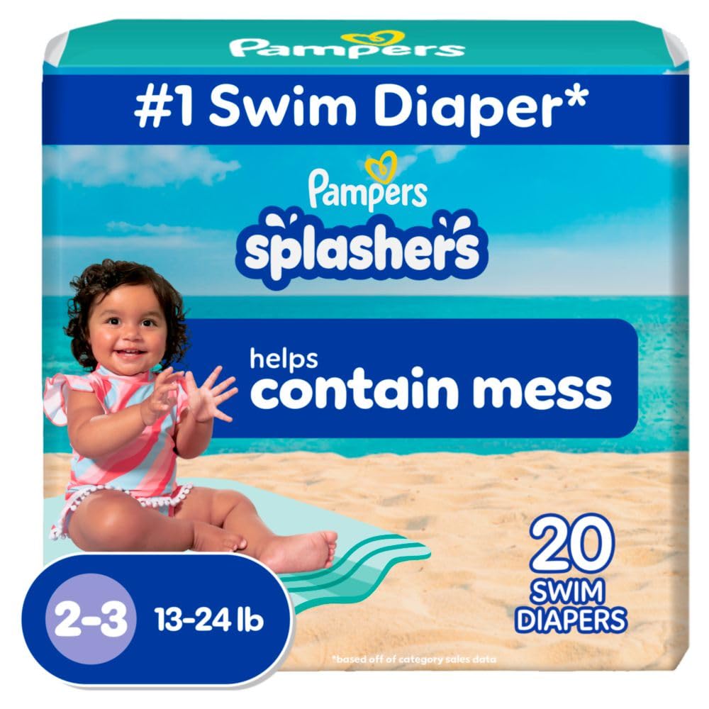 Pampers Swim Diapers - Splashers - Size 4, 18 Count, Gap-Free Disposable Baby Swimming Pants