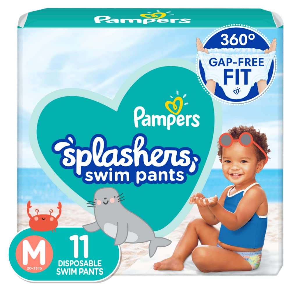 Pampers Swim Diapers - Splashers - Size 4, 18 Count, Gap-Free Disposable Baby Swimming Pants