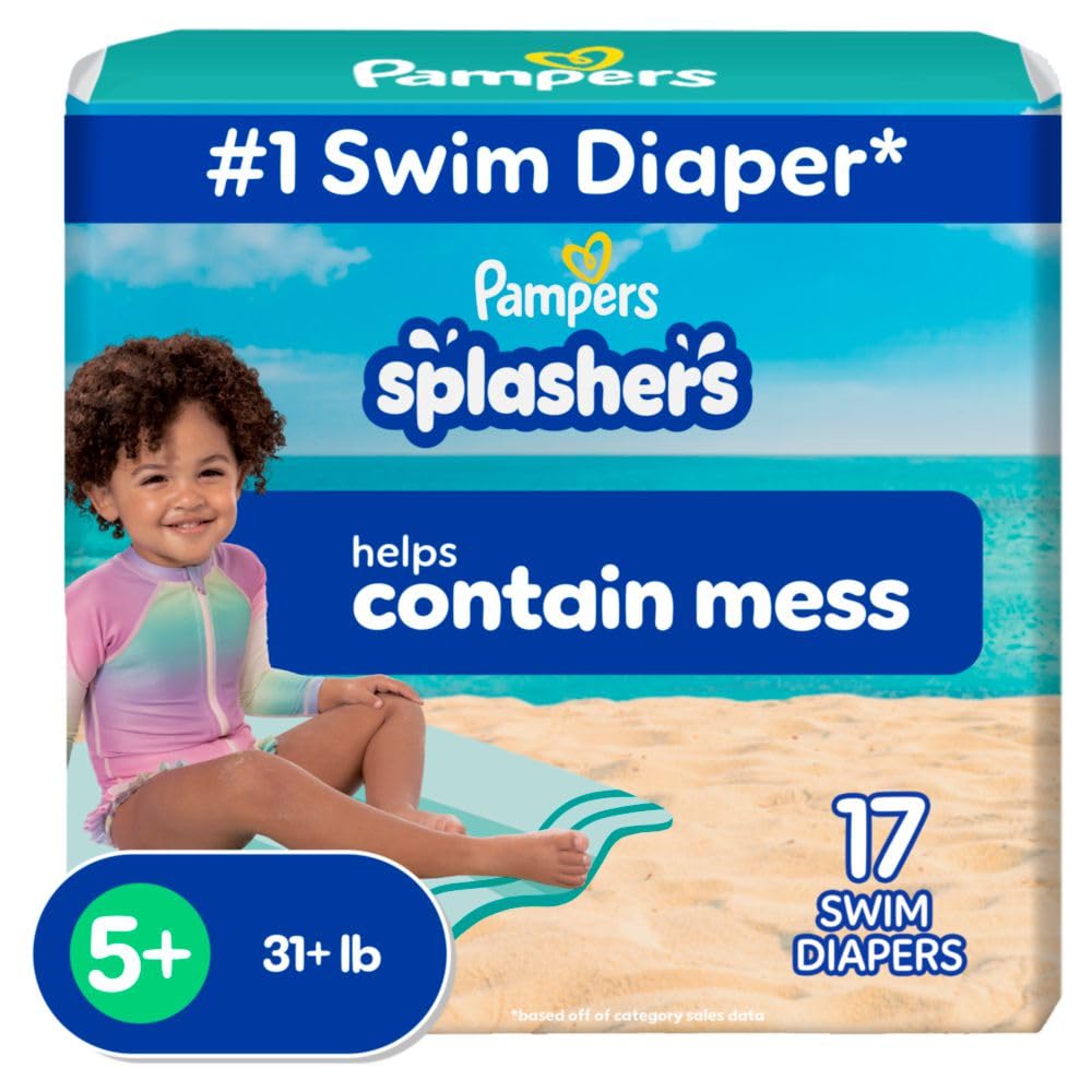 Pampers Swim Diapers - Splashers - Size 4, 18 Count, Gap-Free Disposable Baby Swimming Pants