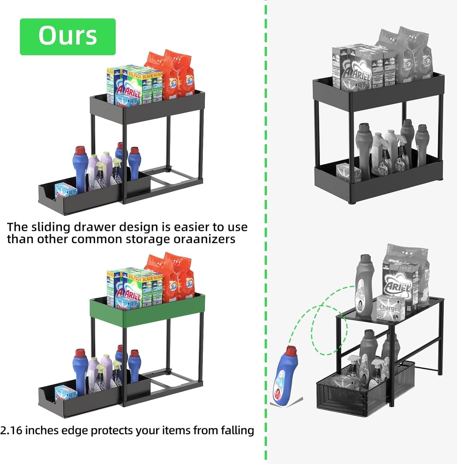 Paquete De 1 Organizador Debajo Del Fregadero, Organizadores De Gabinete De Baño, Cajón Deslizante De 2 Niveles Para Ganchos Para Colgar Tazas, Estante De Almacenamiento Multiusos Para Cocina Y