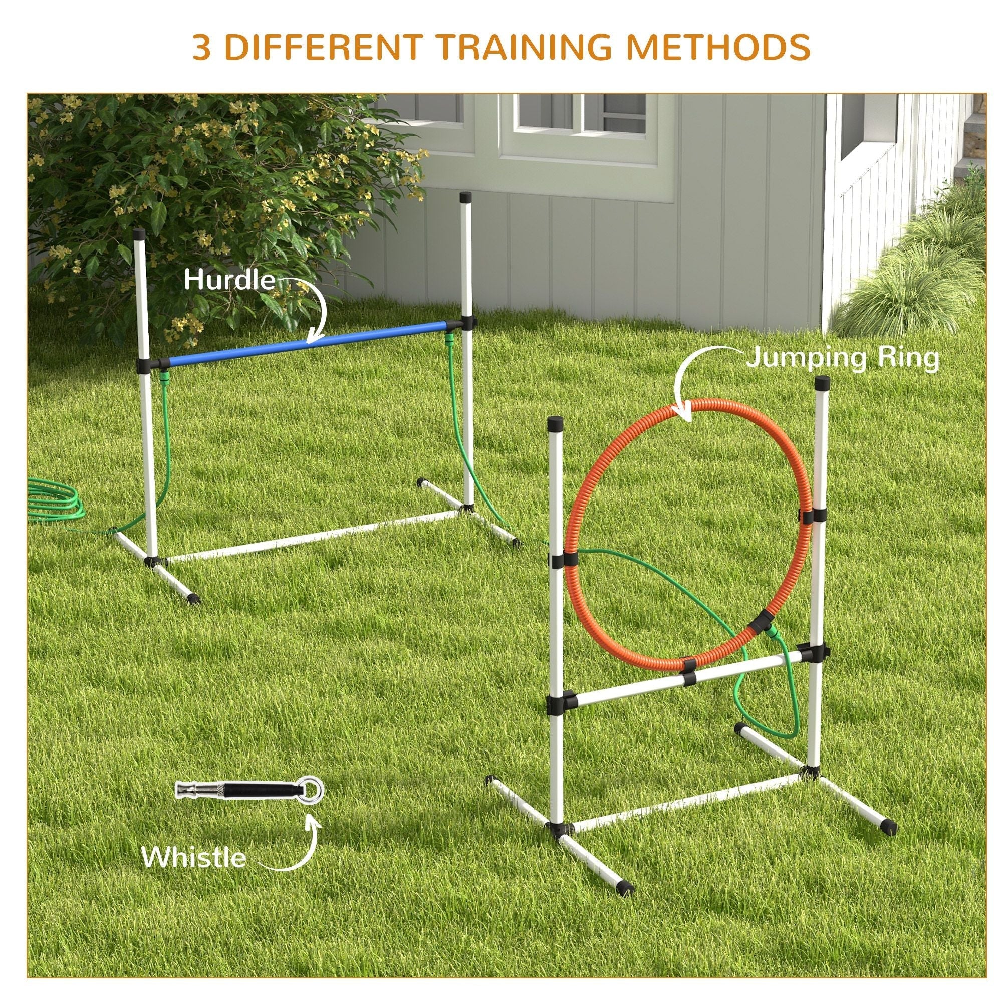 PawHut 5pc Dog Agility Training Equipment Set with Spray Water Tube, White