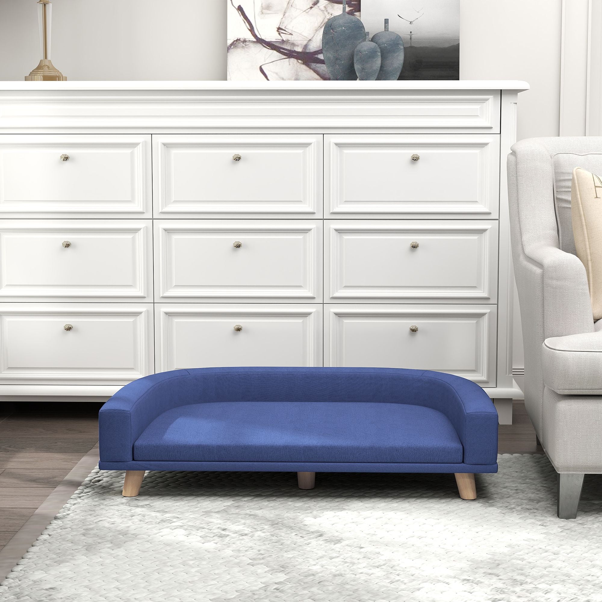 PawHut Dog Sofa Couch Bed with Washable Cushion for Large Dogs, Cats, Blue