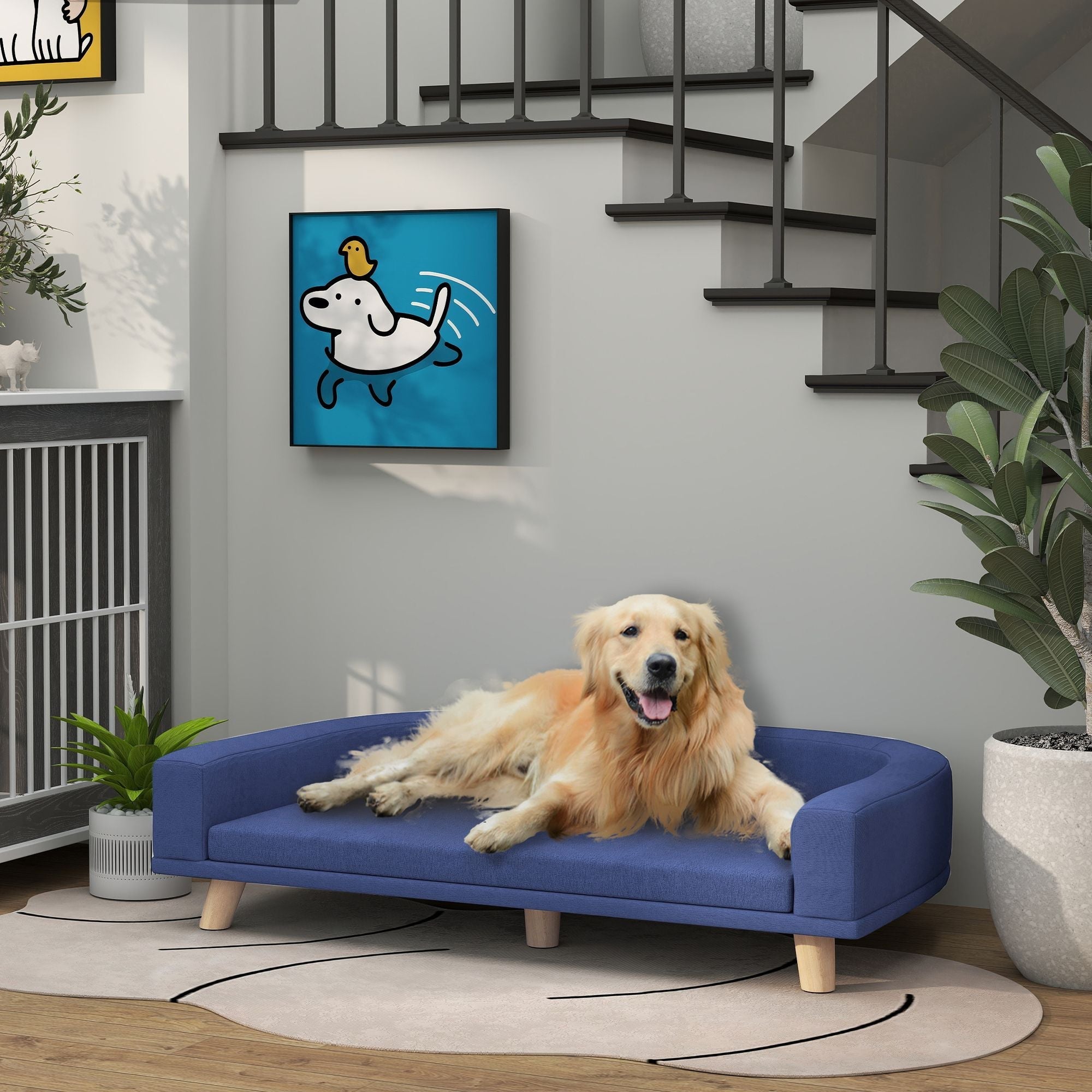 PawHut Dog Sofa Couch Bed with Washable Cushion for Large Dogs, Cats, Blue