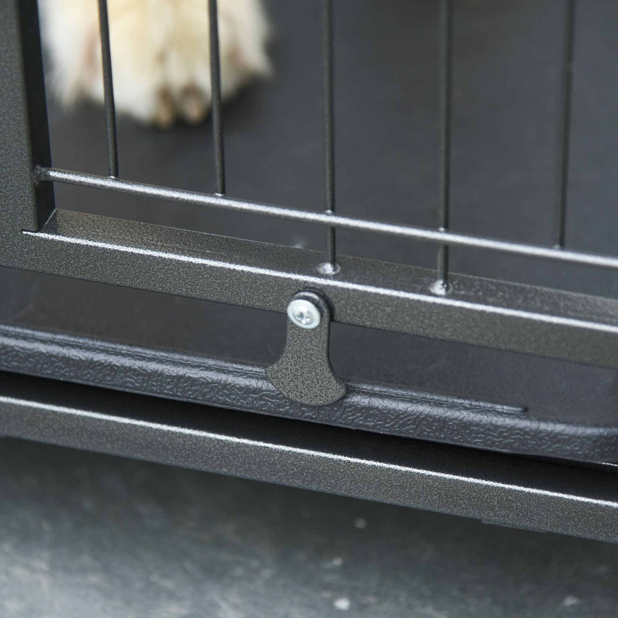 PawHut Metal Dog Crate 37" Heavy Duty Folding Kennel with Removable Tray Cover 4 Wheels Gray